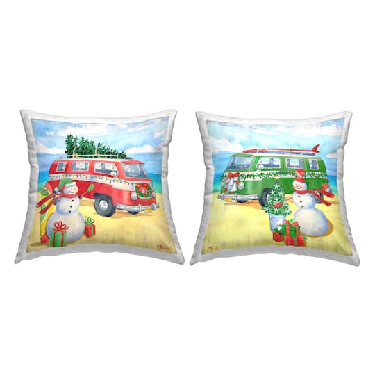 Stupell Industries Coastal Christmas Beach Snowman Throw Pillow Set